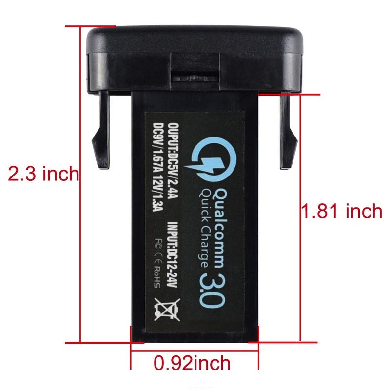 Cllena Quick Charge 3.0 Dual USB Port Charger Socket for Toyota - Image 3